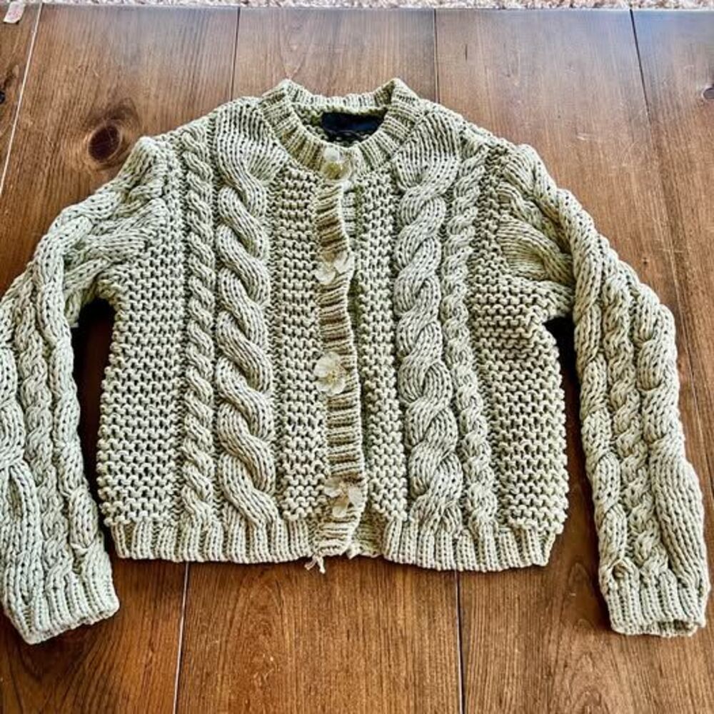 Zara light green chunky cable-knit cardigan-small
